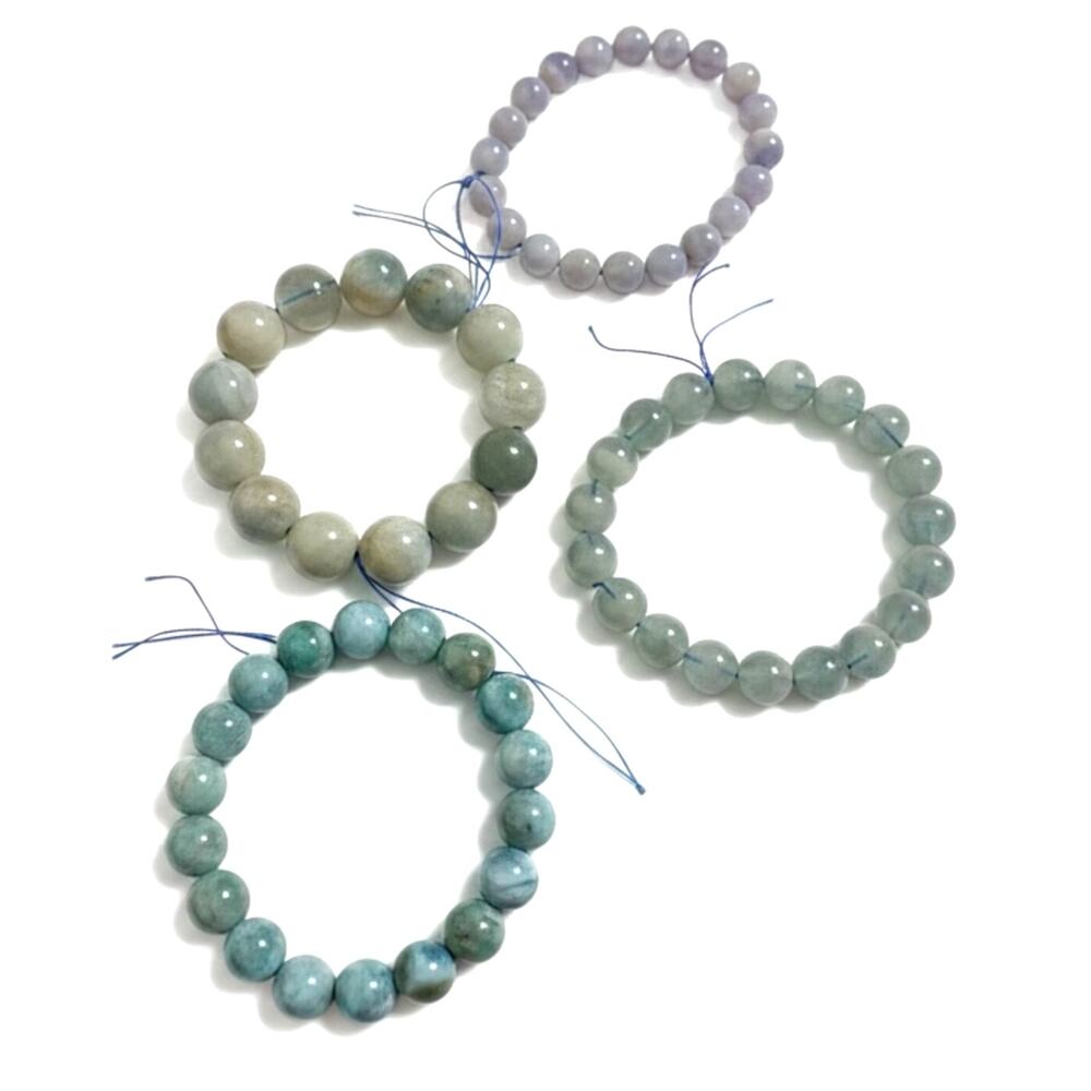 Natural Stone Gemstone Beaded Stretch Bracelet Set of 4 Blue Green